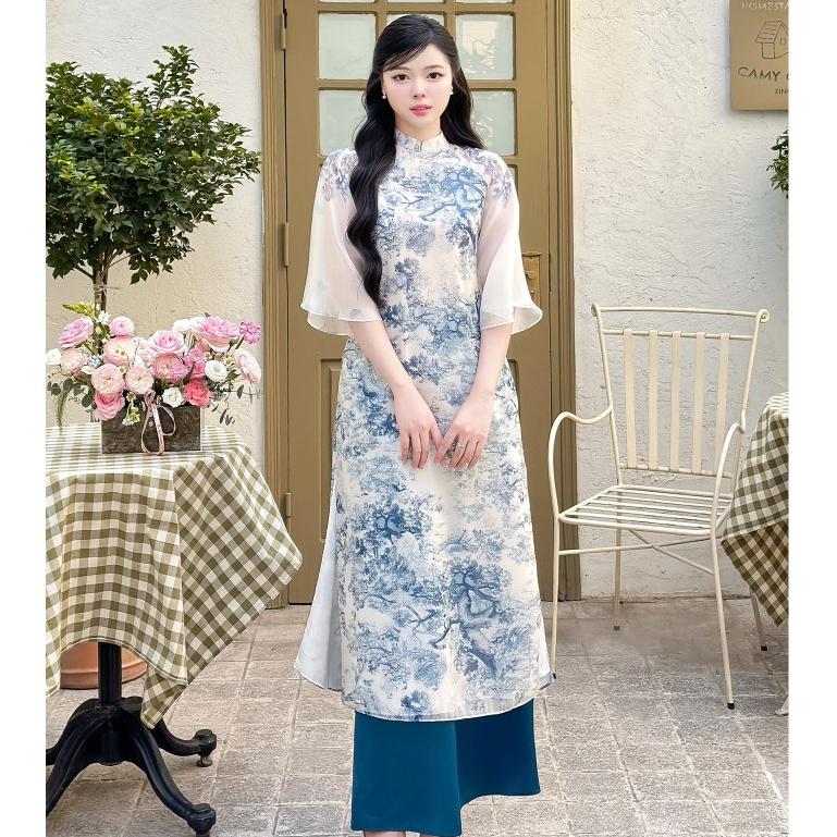 asian chiffon dress Haute Couture Asian Inspired Dresses Chinese Style Mint Green Printing Cheongsam Qipao Evening Dresses Chiffon 2021