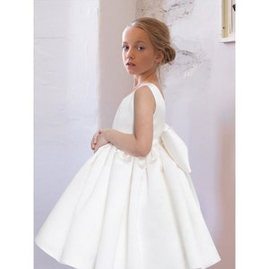 Big Girls White Brown Satin Sash Bow Junior Bridesmaid Dress 8-14