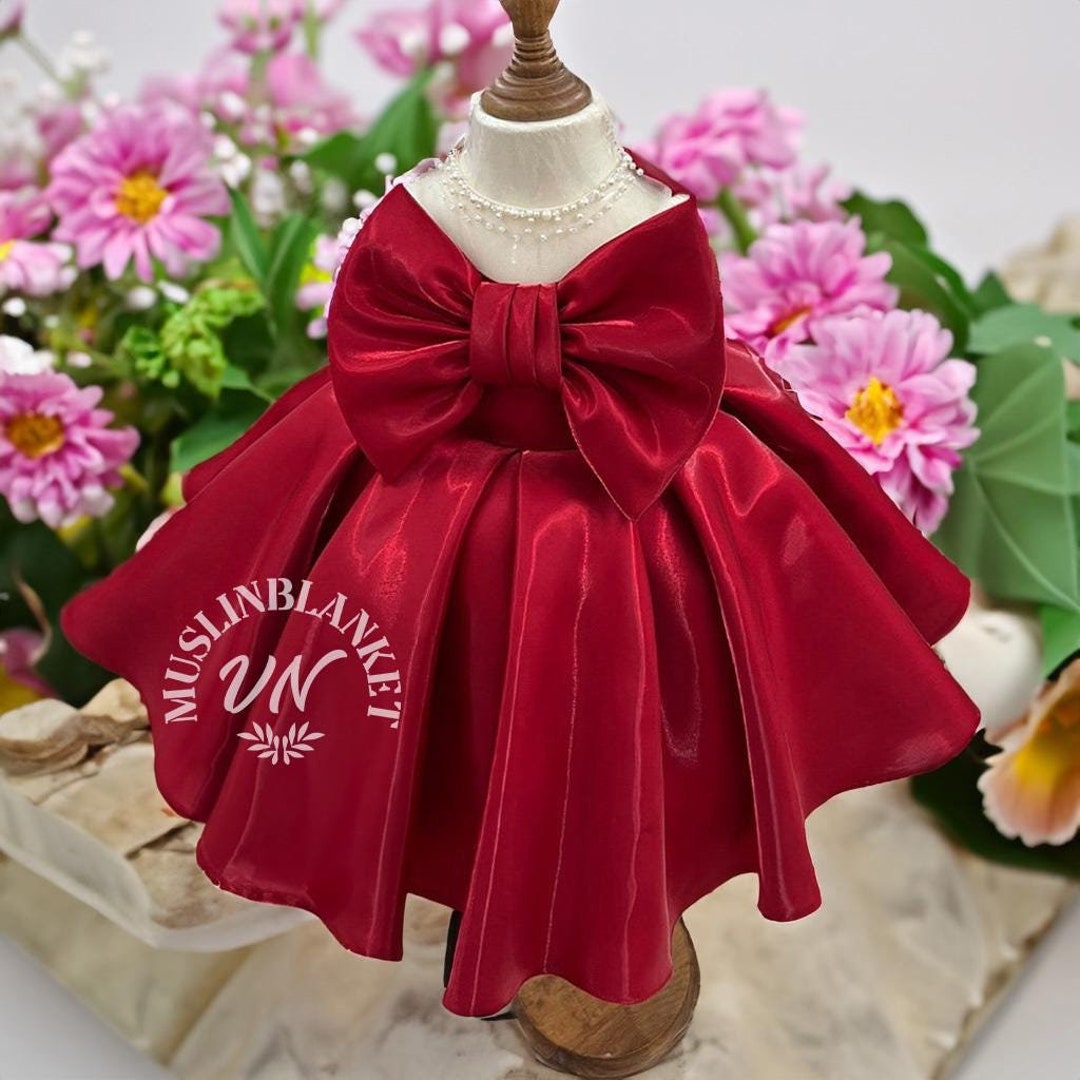 Toddler Big Bow Velvet Red Dress main image 1