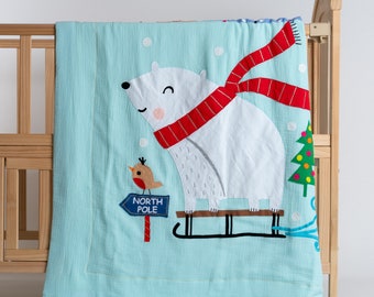 Oso polar personalizado en el país de las maravillas invernales – Manta de muselina con apliques