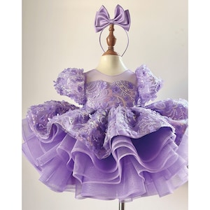 Lavander Toddler Girl Pageant Dress, Birthday Party Dress, Tutu Girl Dress, Short Puffy Baby Dress, Wedding Baby Guest, Flower Girl Dress