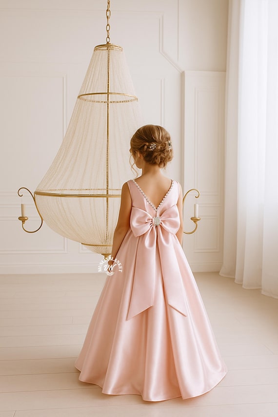 Classic Girl Wedding Dress, Satin Flower Girl Dress, Ivory Flower Girl Dress, Toddler Formal Dress, Simple Flower Girl Gown Princess Dress Classic Girl Wedding Dress, Satin Flower Girl Dress, Ivory Flower Girl Dress, Toddler Formal Dress, Simple Flower Girl Gown Princess Dress