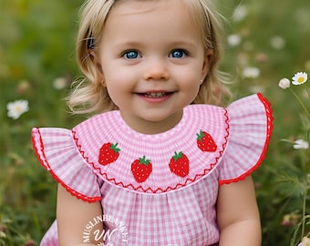 Birthday Strawberry Romper Bubble, Embroided Romper, Berry First Birthday, Sweet One Romper, Strawberry Theme, Pink Gingham, Summer Outfit