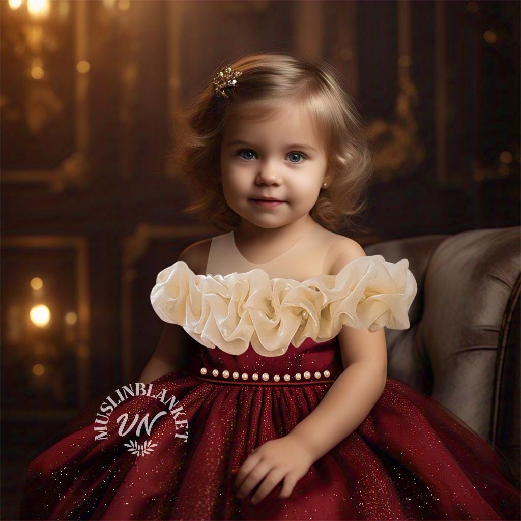 Baby Girl Burgundy Infant Dress New RED Satin Bow Back Top And Cream Baby  Girl Dress,