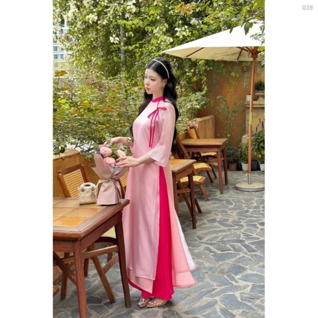 Soft Pink Grace Ao Dai Vietnamese Traditional Ao Dai H8