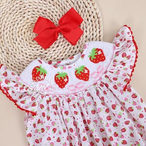 Birthday Strawberry Romper Bubble, Smocked Romper, Berry First Birthday, Sweet One Romper, Strawberry Theme, Red Strawberry, Summer Outfit