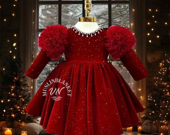red spanish christmas dress Granlei Red Knit Dress With Frilly Collar, Spanish Baby Knitted Dresses   Arabella's Baby Boutique