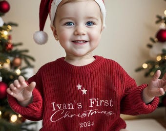 My First Christmas Outfit, Baby Girl Boy, Knit Sweater Romper, Embroidered Christmas Gift, Newborn Infant Toddler Gender Neutral Photoshoot
