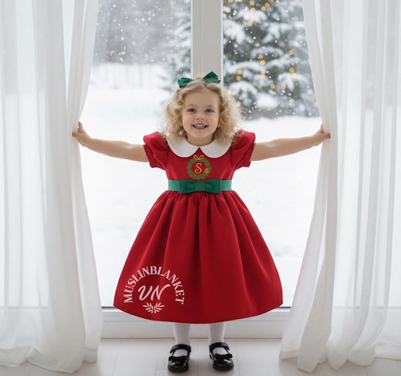 2026 Custom Christmas Girl Dress, Embroidery Red and Green Satin Bow Baby  Girl Dress, Holiday Toddler Dress, Girl Fluffy Flower Girl Dress - Etsy