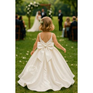 open lace back dress Kids Green Girls' Satin Party Dress Green Solid Color Wedding Mesh Princess Ballroom Dress, Tulle Dress Flower Girl's Dress Summer Spring Fall 5-6