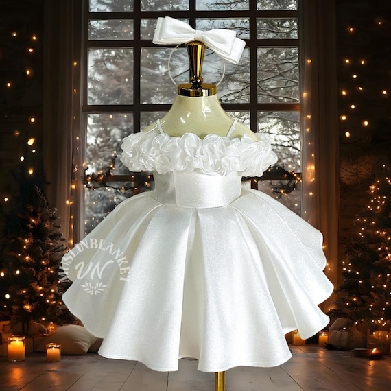 baby girl white dress White and Pink Baby Girls' Flower Girl Dress Cute Simple Christening Dresses 0-24 Months, White / 6-12 months main image 0