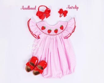 Birthday Strawberry Romper Bubble, Embroided Romper, Berry First Birthday, Sweet One Romper, Strawberry Theme, Pink Gingham, Summer Outfit