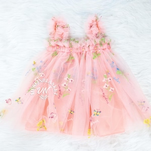 NEW 0M-12Y Floral Embroidery Tulle Dress, Pink Dress with Flowers, 1st birthday, Toddler Photo, Ruffle Sleeves Dress, Princess Butterfly