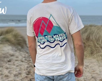 Surf T-shirt Retro Design Tee Ride the Waves Climb the Peaks Outdoor Hiker Gift Present for Surfer Adventure Fun Summer TShirt Beach Waves