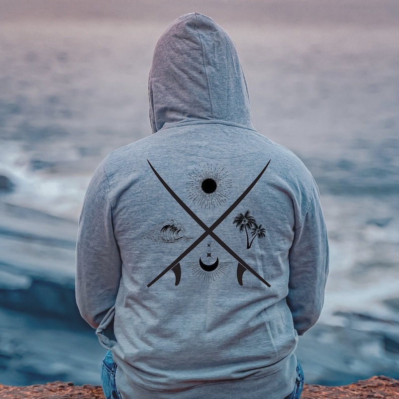 Surfingthemed Hooded Shirt With Line Art Design Comfortable Etsy