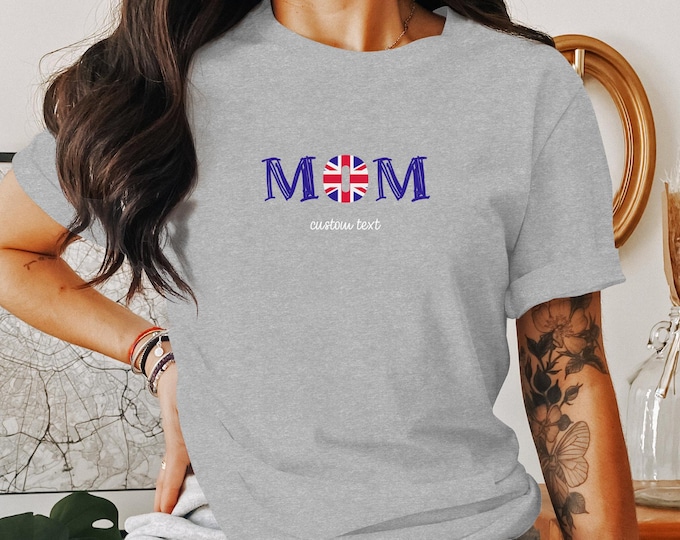 Union Jack Mom Custom Text TShirt, British Flag Mother's Day Gift, Personalized UK Theme Sweatshirt, Cool Hoodie for Moms, Mum Birthday Gift
