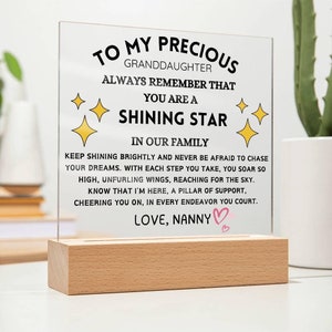 Personalized Granddaughter Acrylic Plaque Gift from Grandma, Granddaughter Birthday Gifts, Christmas gift for granddaughter, Gift from nanny