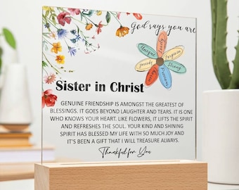 Sister in Christ Christmas Friendship Gift Plaque, Thankful for You Gift for Women Faith Gift for Friend Christian Religious gift for friend