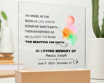 Personalized Baby loss Memorial Plaque Miscarriage Gift | Baby in heaven Keepsake Pregnancy Loss gift for loss of child | Stillborn memorial