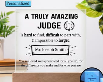 Placa acrílica personalizada de agradecimiento a un juez, regalo para un juez jubilado, cumpleaños de un juez, regalo de Navidad para un juez nuevo.
