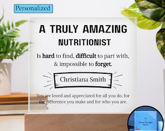 Plaque personnalisée de remerciement pour nutritionniste, cadeau pour nutritionniste, bureau de nutritionniste personnalisé, cadeau de Noël pour nutritionniste, diététicien