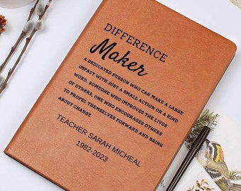 Diario de cuero personalizado que marca la diferencia, obsequio de agradecimiento, obsequio para maestros, líderes, compañeros de trabajo, mentores, voluntarios, empleados, enfermeros