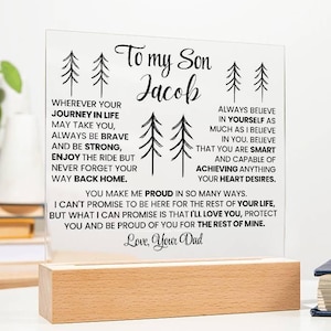 To My Son Personalized LED Acrylic Plaque, Unique gift for Son From Mom, Son Birthday, Gift from Dad, Son Christmas Gift|Son Graduation Gift
