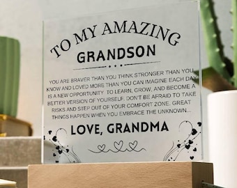 Personalized Grandson Nightlight LED Acrylic Plaque, Gift from Grandma for Grandson Birthday, Christmas Gift for Grandson, Grandson Birthday