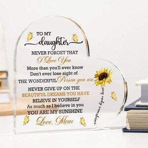 Personalized Daughter Sunflower Heart Acrylic Plaque, Daughter Gift from Mom, Daughter Birthday, Christmas gift for Daughter|Graduation gift