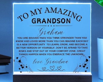 Grandson Personalized LED Acrylic Plaque, Unique gift for Grandson from Grandma, Grandson Birthday|Custom Grandson Graduation|Christmas gift