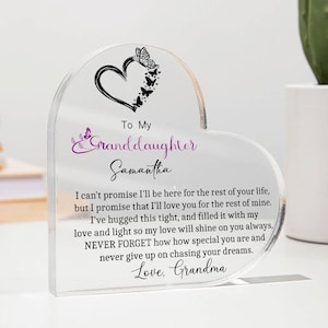 Granddaughter Butterfly Heart Acrylic Plaque gift from Grandma, Granddaughter birthday, Christmas gift for granddaughter from Nanny/Gigi