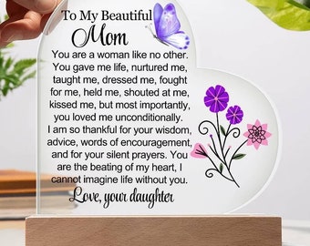 Placa acrílica con forma de corazón para mamá personalizada, regalo para mamá, regalo para el día de la madre, ideas de regalo para mamá, cumpleaños de mamá, regalos de hija, mamá en Navidad