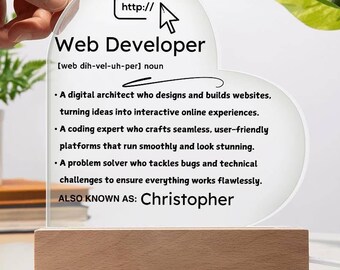 Personalized Web Developer Heart Plaque, Gift for Web Developer, Co worker Gift, Developer Friend Gift, Programmer Gift, Web Developer Charm
