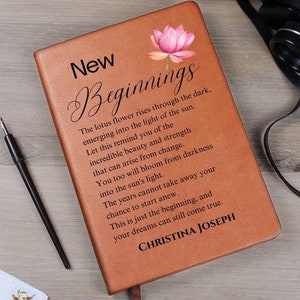Personalized New beginnings Journal, Starting over gift, New Chapter of Life, Coworker Farewell gift, New Job Gift, New Business Owner Gifts