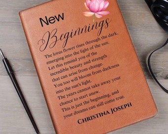 Personalized New beginnings Journal, Starting over gift, New Chapter of Life, Coworker Farewell gift, New Job Gift, New Business Owner Gifts
