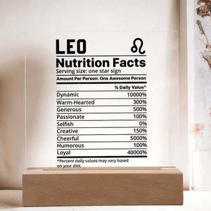 Löwe Nährwerte Acryl LED Plakette für Löwe Freund Sternzeichen Geschenk, Sternzeichen Geburtstagsgeschenk für Sie, Weihnachtsgeschenk Sternzeichen Löwe