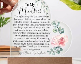Placa acrílica personalizada con el corazón de mi madre, regalo para mamá, regalo del día de la madre, cumpleaños de mamá, regalos de hija, Navidad para mamá, madre e hija
