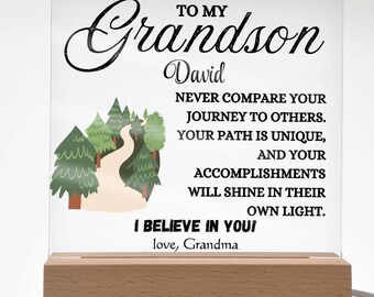 To My Grandson Personalized Name LED Acrylic Plaque, Grandson Gifts from Grandma, Grandson Graduation Gift, Grandson Christmas|Birthday gift