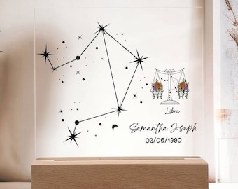 Personalisierte Waage Sternzeichen Astrologie Geschenk Horoskop Plakette | Astrologie Nachtlicht Kundenspezifische Zodiac Sternzeichen Geburtstagsgeschenke, Astronomie-Geschenke