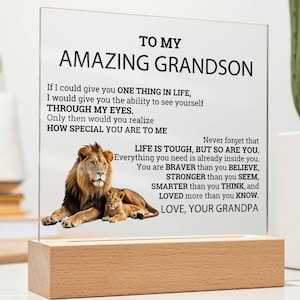 Placa acrílica LED personalizada para mi nieto, regalo para el nieto del abuelo, regalo de cumpleaños para el nieto, regalo de Navidad para el nieto del abuelo