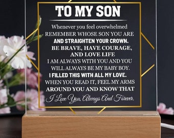 Placa quadrada de acrílico para meu filho, presente personalizado para filho do pai, presente de aniversário para filho, presente de Natal para filho, presente da mãe, presentes de casamento para filho
