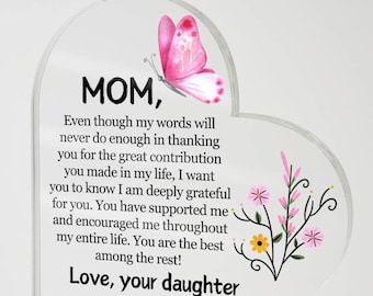 Placa acrílica con forma de corazón para mamá personalizada, regalo para mamá, regalo para el día de la madre, ideas de regalo para mamá, cumpleaños de mamá, regalos de hija, mamá en Navidad
