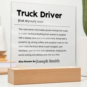 Truck Driver Gift Personalized Definition Acrylic Plaque, Gift for Trucker, Trucker Birthday Gifts, Custom Truck Driver Father&#39;s Day Gifts