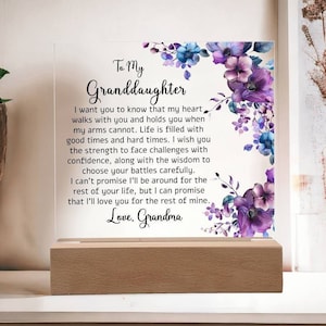 To my granddaughter floral Acrylic plaque gift from grandma, Christmas gift for granddaughter, Xmas, birthday granddaughter gift from nana