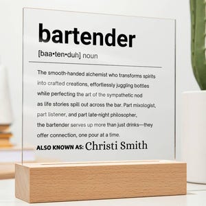 Bartender Gift Personalized Definition Acrylic Plaque, Gift for Bartender, Bartender Christmas Gifts, Custom Bartender Appreciation Gifts