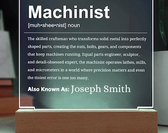 Machinist Gift Personalized LED Acrylic Plaque, Gift for Machinist, Machinist Birthday, Machinist Graduation Gift, Cnc Machinist Decor Gifts