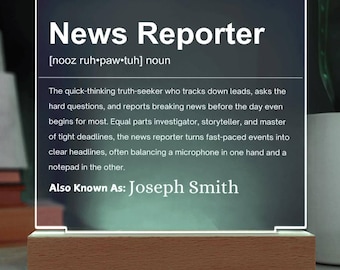 News Reporter Definition Personalized LED Acrylic Plaque, Gift for Journalist, Journalism Graduates, News Anchors & Media Professional Gifts