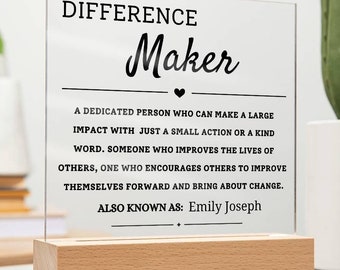 Placa acrílica LED con efecto de diferencia personalizado, obsequio de agradecimiento, obsequio de agradecimiento para maestros, líderes, compañeros de trabajo, mentores, voluntarios y empleados