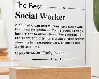 Custom Social Worker LED Acrylic Plaque, Gift for Volunteer, Social Work Month, School Social worker Gifts, NGO Staff Gift, Volunteer group