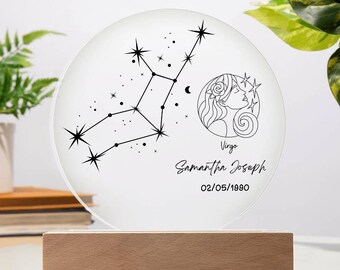 Virgo personalisiertes Sternzeichen Astrologie Geschenk Horoskop Plaque | Astrologie Nachtlicht Kundenspezifische Sternzeichen-Sternzeichen Geburtstagskonstellationsgeschenke